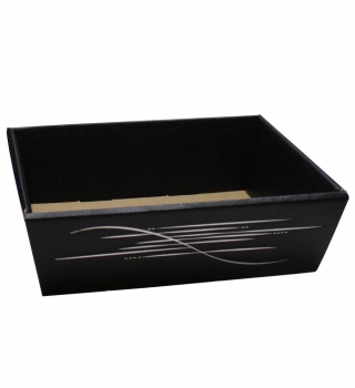 Geschenkkorb Vassoio schwarz rechteckig klein mit Silberverzierung, glatt, 23x17x8cm